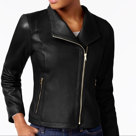 Cole Haan Asymmetrical leather moto jacket - Picture 2 of 3